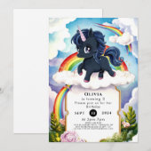 パステルキッズブラックユニコーン誕生日 招待状 (正面/裏面)
