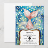 パステルキッズマーメイド誕生日 招待状 (正面/裏面)