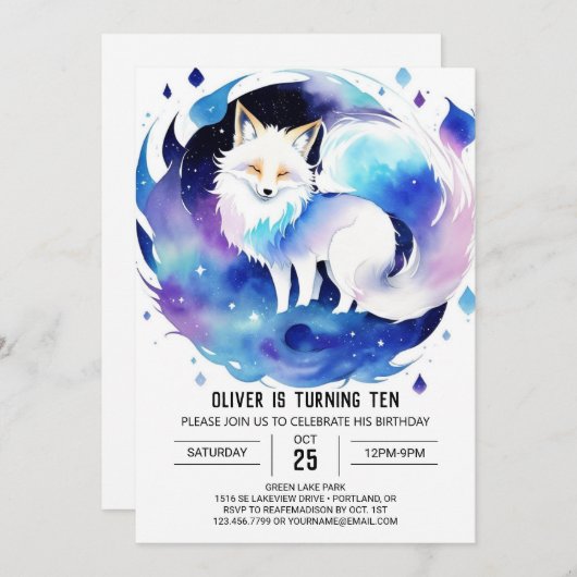 パステルキツネインザウッズ誕生日 招待状 (正面/裏面)