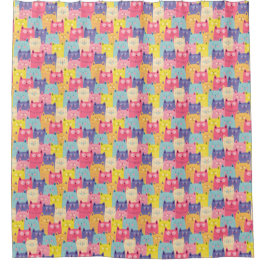 パステルキャッツアートシャワーカーテン – パウダールームギフト シャワーカーテン