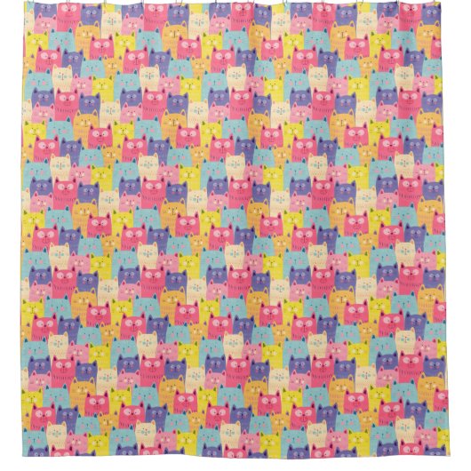 パステルキャッツアートシャワーカーテン – パウダールームギフト シャワーカーテン (正面)