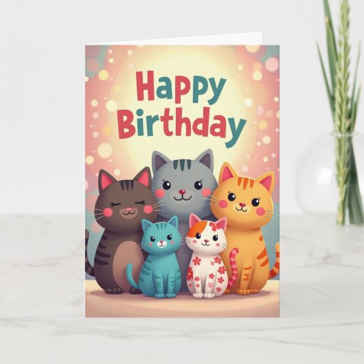 パステルキャットの誕生日カード カード (正面)
