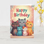 パステルキャットの誕生日カード カード (黄色い花)