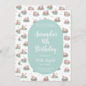 パステルキャット誕生日招待状キュートプールパーティー 招待状 (正面/裏面)