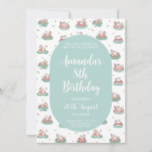 パステルキャット誕生日招待状キュートプールパーティー