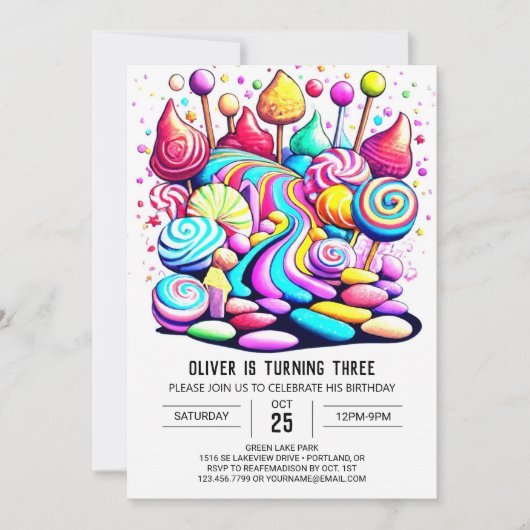 パステルキャンディスウィートチョコレート誕生日 招待状 (正面)