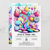 パステルキャンディスウィートチョコレート誕生日 招待状 (正面/裏面)