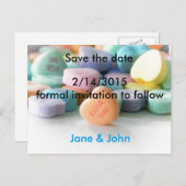 パステルキャンディハート結婚式は日付ポストカードを保存 案内ポストカード (正面/裏面)