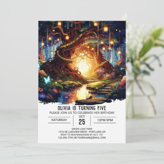 パステルキュートウッドランドデジタル誕生日 招待状 (スタンド正面)