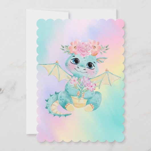 パステルキュートティール(緑がかった色)ドラゴンガールズバースデーパーティー 招待状 (裏面)