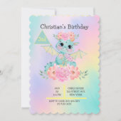 パステルキュートティール（緑がかった色）ドラゴンガールズバースデーパーティー 招待状 (正面)