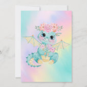 パステルキュートティール(緑がかった色)ドラゴン牡丹ガールベビーシャワー 招待状 (裏面)