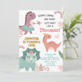 パステルキュートディノファースト誕生日恐竜 招待状 (スタンド正面)
