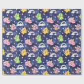 パステルキュートドラゴンとレインボーズダークブルー ラッピングペーパー (フラット)