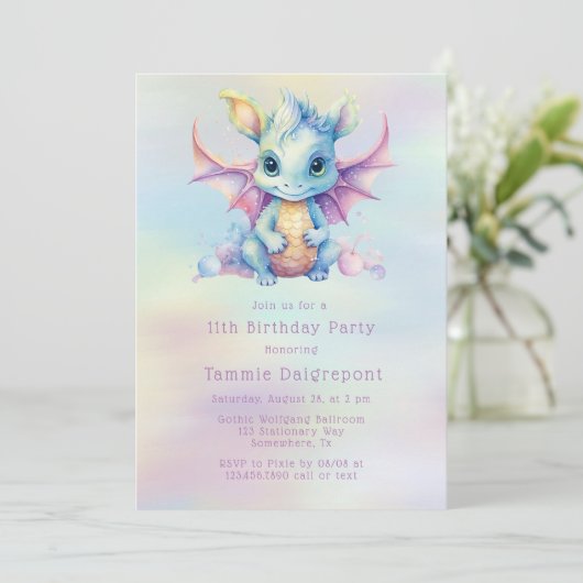 パステルキュートドラゴンガールバースデーパーティー 招待状 (スタンド正面)