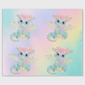 パステルキュートドラゴンガール誕生日/ベビーシャワー ラッピングペーパー (フラット)