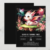 パステルキュートドラゴン誕生日 招待状 (正面/裏面)