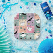 パステルキュートハロウィン不気味幽霊市松模様に ペーパープレート (パーティー)