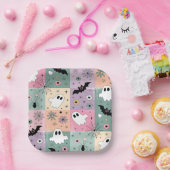 パステルキュートハロウィン不気味幽霊市松模様に ペーパープレート (パーティー)