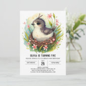 パステルキュートバード誕生日 招待状 (スタンド正面)