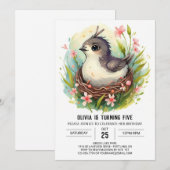 パステルキュートバード誕生日 招待状 (正面/裏面)
