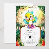 パステルキュートパロット誕生日 招待状 (正面/裏面)