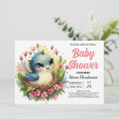 パステルキュートピンクバードベビーシャワー 招待状 (スタンド正面)