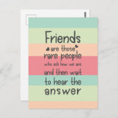 パステルキュートフレンズレアフレンドシップ引用文ストライプ ポストカード (正面/裏面)