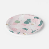 パステルキュートベビーピンク&グリーンラマ&サボテン ペーパープレート (アングル)