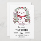 パステルキュートポーラーベア1stバースデーデジタル 招待状 (正面/裏面)