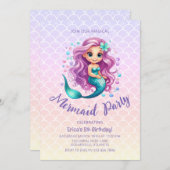 パステルキュートマーメイドウォーターはかりで測カラー誕生日 招待状 (正面/裏面)