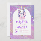 パステルキュートユニコーンガール12誕生日招待状 招待状 (正面)