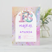 パステルキュートユニコーンガール13th誕生日招待状 招待状 (スタンド正面)