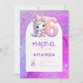 パステルキュートユニコーンガール6誕生日 招待状 (正面)