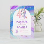 パステルキュートユニコーンガール 4歳の誕生日 招待状 (スタンド正面)