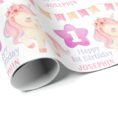 パステルキュートユニコーンパーティーフラグ子供の誕生日 ラッピングペーパー (ロールコーナー)