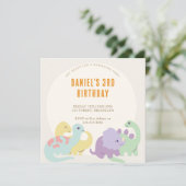 パステルキュート図解入りの、写真付きの恐竜子供の誕生日 招待状 (スタンド正面)