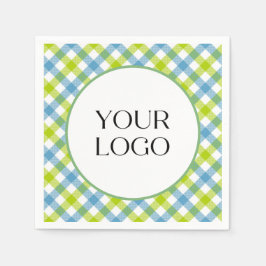 パステルギンガムナプキン あなたのロゴはこちら 青 緑 スタンダードカクテルナプキン