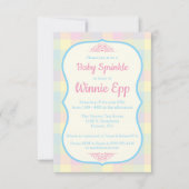 パステルギンガムプレイドピンク青ベビー散布機 招待状 (正面)