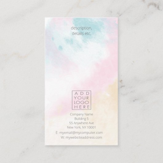 パステルクラウドウォーターカラーマーケティングプロモーション 名刺 (裏面)