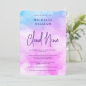 パステルクラウドナインウォーターカラーパープルブライダルシャワー 招待状 (スタンド正面)