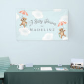 パステルクラシックホテルテディベアピーチブルーベビーシャワー 横断幕 (トレードショー)