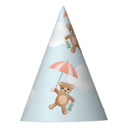 パステルクラシックホテルテディベアーピーチブルー パーティーハット (正面)