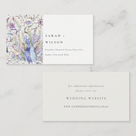 パステルクラシーウォーターカラーピーコック結婚のウェブサイト エンクロージャーカード (正面/裏面)