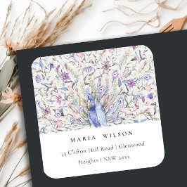 パステルクラシー華美ウォーターカラーピーコックアドレス スクエアシール