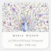 パステルクラシー華美ウォーターカラーピーコックアドレス スクエアシール (正面)