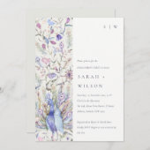 パステルクラッシー華美ウォーターカラーピーコック婚約 招待状 (正面/裏面)