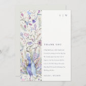パステルクラッシー華美ウォーターカラーピーコック結婚ズ サンキューカード (正面/裏面)