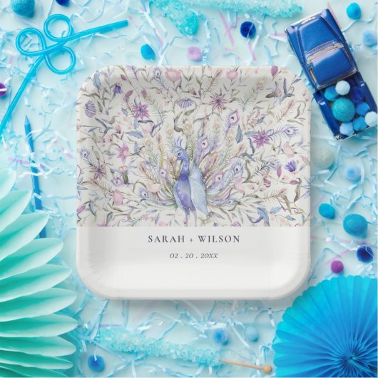 パステルクラッシー華美ウォーターカラーピーコック結婚ズ ペーパープレート (パーティー)