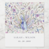 パステルクラッシー華美ウォーターカラーピーコック結婚ズ ワインラベル (シングルラベル)